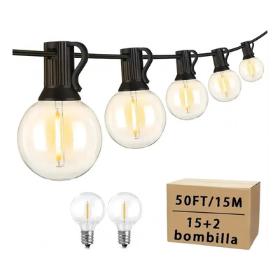 Guirnalda De Luces Exterior 15m 15+2 Led Foco Vintage Jardín Amarillo Cálido Tira De Bombillas Led, Luz Vintage Decorativas Para Decorar Patio, Boda, Fiesta, Halloween, Navidad