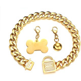 Aiyidi Heavy Duty Dog Chain Collar, 18k Gold Acero Inoxidabl