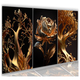 Quadros Decorativos Árvore Da Vida Flores Gold Luxo Sala Hd
