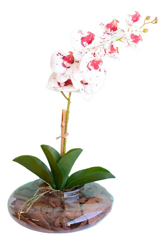 Arranjo Orquídea Artificial 3d Pequena Tigre No Vaso Vidro