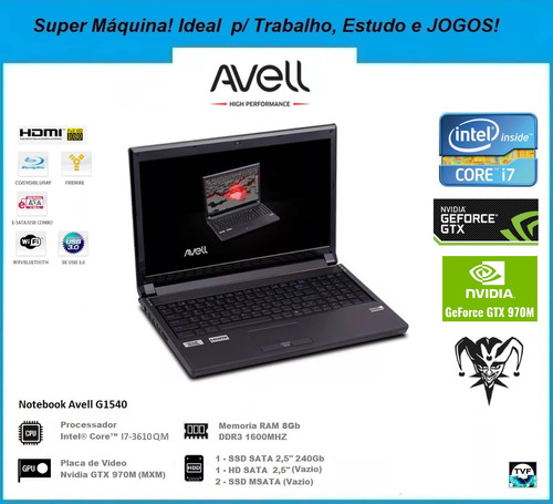 Notebook Gamer Top Avell G1540 I7 Mxm Gtx 970m Até Gtx 1060m