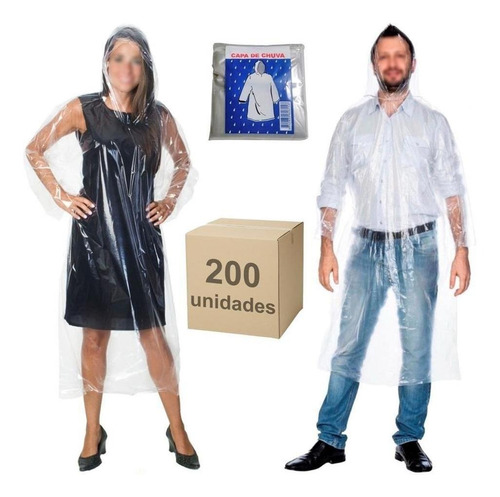 Kit 200 Capas De Chuva Pebd Transparente Descartável Unissex