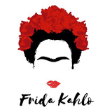 Vinilo Decorativo De Pared Frida Kahlo Flores Rojas