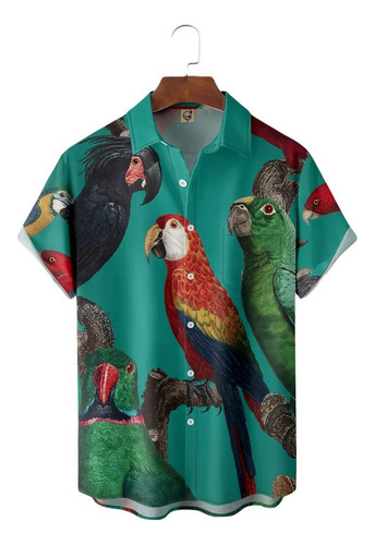 Camisa Hawaiana Unisex Verde De Big Parrots, Camisa De Playa