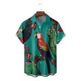 Camisa Hawaiana Unisex Verde De Big Parrots, Camisa De Playa
