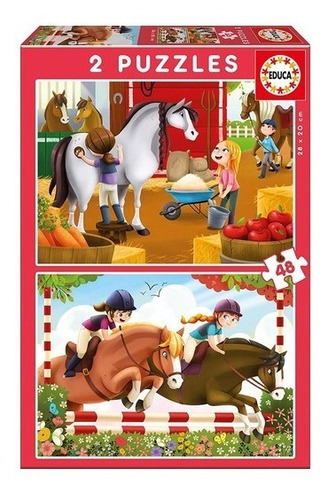 Puzzle Eduka Cuidando Caballos 2 X 48 Pcs. - Giro Didáctico