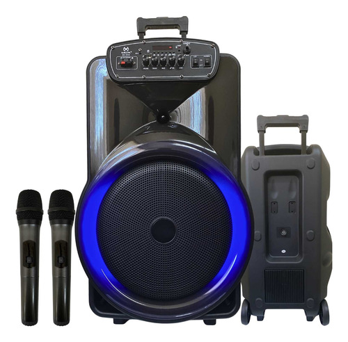 Caixa Som Grande Caixinha Bluetooth 2 Mic Karaoke Rodas Alça