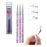 3 Pinceles Liner Fino Mano Alzada Nail Art Uñas Gel Color Morado