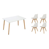 Juego De Living Mesa Laqueada Eames 1,40 + 4 Sillas Tulip