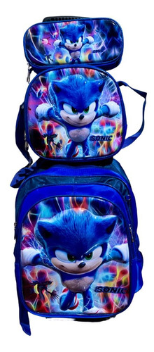 Kit  Escolar Mochila Rodinhas Lancheira Estojo Sonic Oferta