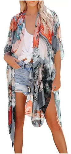 Tops De Mujer Estampado Chifón Playa Kimono Chal Suelto