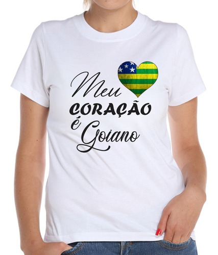 Camiseta Baby Look Meu Coração É Goiano Goiás Bandeira