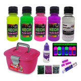 Kit Slime Completo Cola Neon + Maletinha Rosa