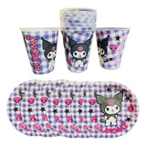 10 Platos Y 10 Vasos Kuromi Desechable Fiesta Infantol