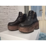 Botas Cortas De Cuero Con Plataforma De Madera