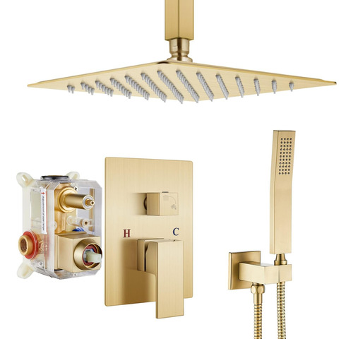 Airuida 12 Inch Square Brushed Gold Shower Faucets Sets, ...