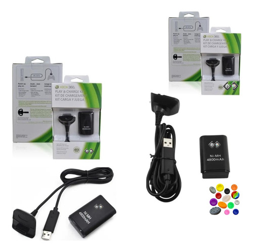 2 Kit Carga Y Juega Para Xbox 360 4800 Mah Cable Batería