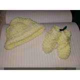 Escarpin Bebé Con Gorro Amarillo Tejido Crochet 