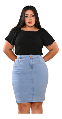 Saia Jeans Evangélica Básica C/ Lycra Plus Size  Ref.bp03