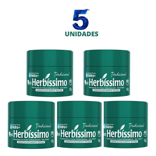 5 Desodorante Creme Antitranspirante Tradicional Herbissimo 