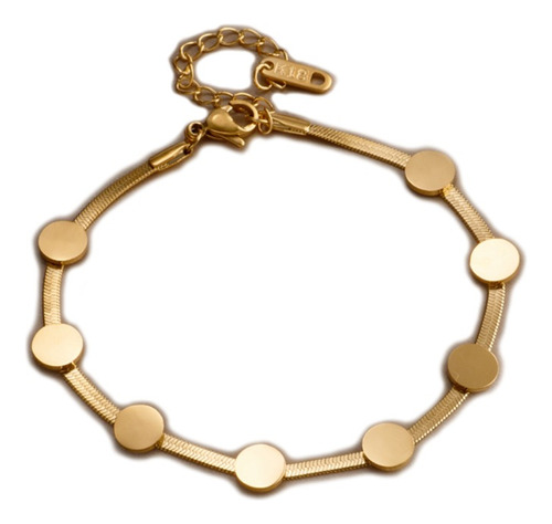 Pulsera Eslabones Circulos Acero Inoxidable Chapado Oro 18k