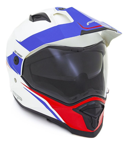 Casco Moto Doble Propósito Fp Barstow Blanco Azul Ece 2205