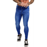 Jeans Hombre Chupin Elastizado Azul Gastado Calidad Premium