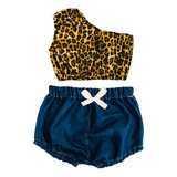 Conjunto Short Jeans + Blusa Bebê Menina Infantil Roupa 