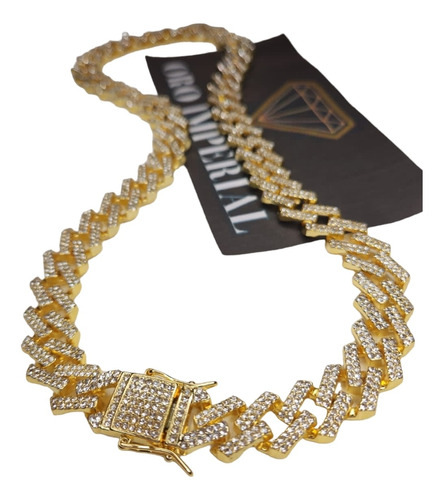 Cadena Cubana Shadow 40cm Simil Oro Con Diamantes Importada