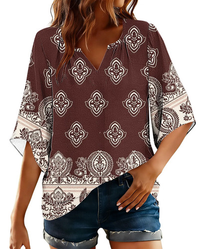 Blusa De Moda Para Mujer Casual Cómoda Con Estampado Manga 3
