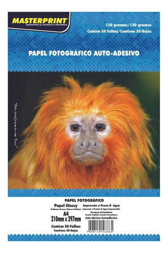 Papel Foto Adesivo Glossy 130g A4 Masterprint 200 Folhas