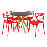Mesa Jantar Marci Premium Preto 120cm + 4 Cadeiras Allegra Cor Vermelho