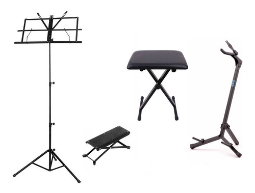 Estante Partitura + Suporte Violão + Banco + Apoio Pé Kit