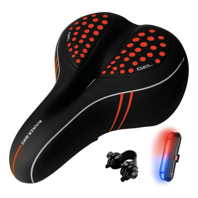 Asiento Sillin Para Bicicleta Ciclismo Gel Cojin Suave Impermeable Ultra Confortable Prostatico Con Luz Trasera Seguridad Recargable Usb Color Negro \u002F Rojo Protactical® | Meses sin interés