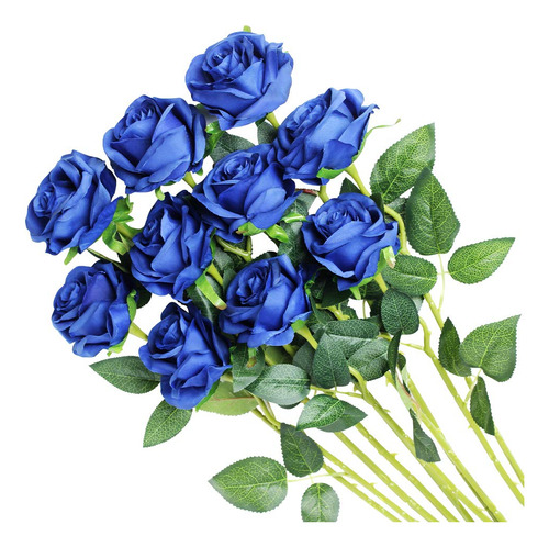 10 Flores Artificiales Rosas Florecientes Azules 50.8cm