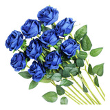 10 Flores Artificiales Rosas Florecientes Azules 50.8cm