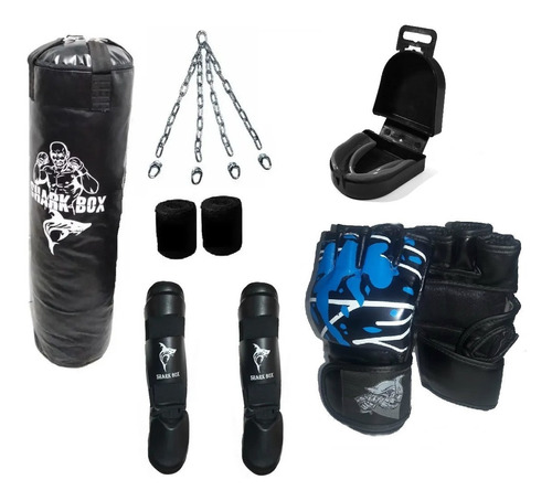 Kit Bolsa1,50 S/ Relleno+cadenas+guantes+venda+bucal+tibial