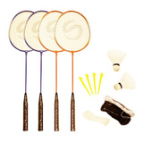 Kit Badminton 4 Raquetas Acero + 2 Plumas + Red + Porta Red