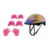 Kit Proteção Infantil Capacete  6 Pçs Patins Skate Bike Rosa