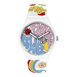 Reloj Swatch Power Of Peace De Silicona Para Mujer Ss Color De La Malla Blanco Color Del Bisel Blanco Color Del Fondo Blanco