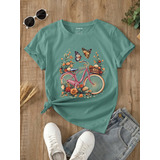 Camiseta Bicicleta Con Con Estampado De Mariposa