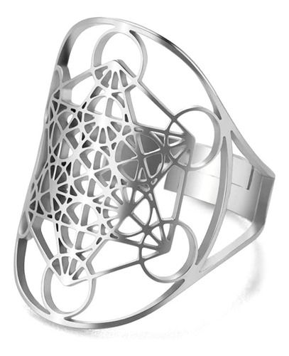 Anillo Cubo De Metatron Acero Quirúrgico Geometría Sagrada