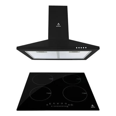Combo Parrilla Inducción 4 Quemadores Y Campana Negra 60 Cm Color Negro