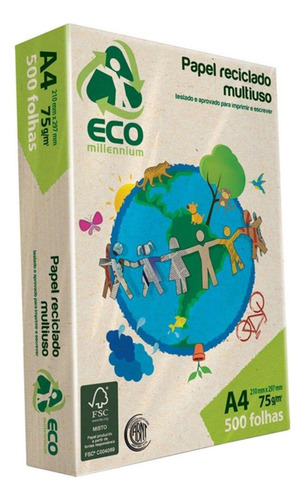 Papel Sulfite Reciclado Eco Millennium 75g A4 Pacote 500 Fls Cor Bege