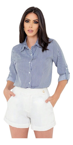 Camisa Camisao Social Listrada Risca De Giz Elegante