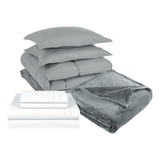 Pack Cobertor Gris + Sabana + Frazada Gris 2 Plazas 3angeli Color Blanco Liso