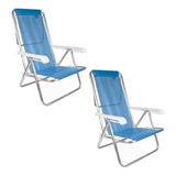 Kit 2 Cadeira Azul 8 Posições Praia Piscina Reclinável Mor