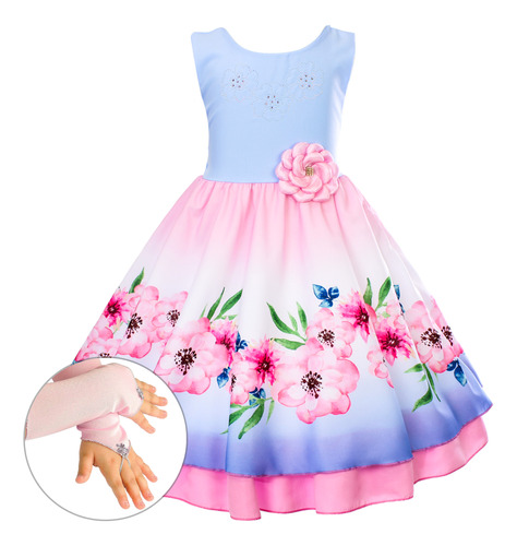Vestido Infantil Azul Floral Chique Formatura Casamento 4/16