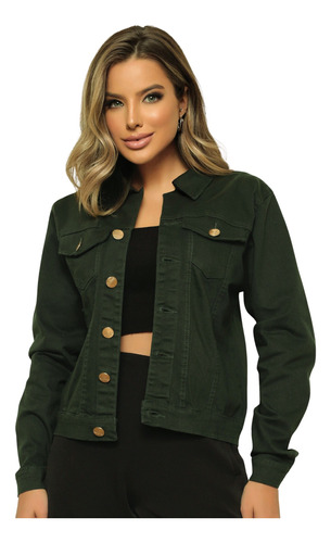 Jaqueta Feminina De Sarja Color Verde Militar Com Elastano