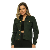 Jaqueta Feminina De Sarja Color Verde Militar Com Elastano